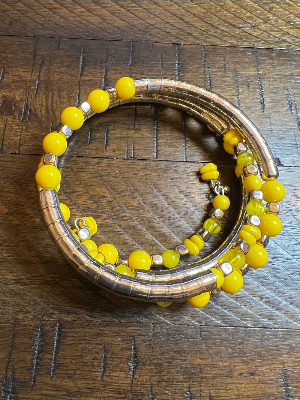 Yellow Beaded Coil Bracelet
